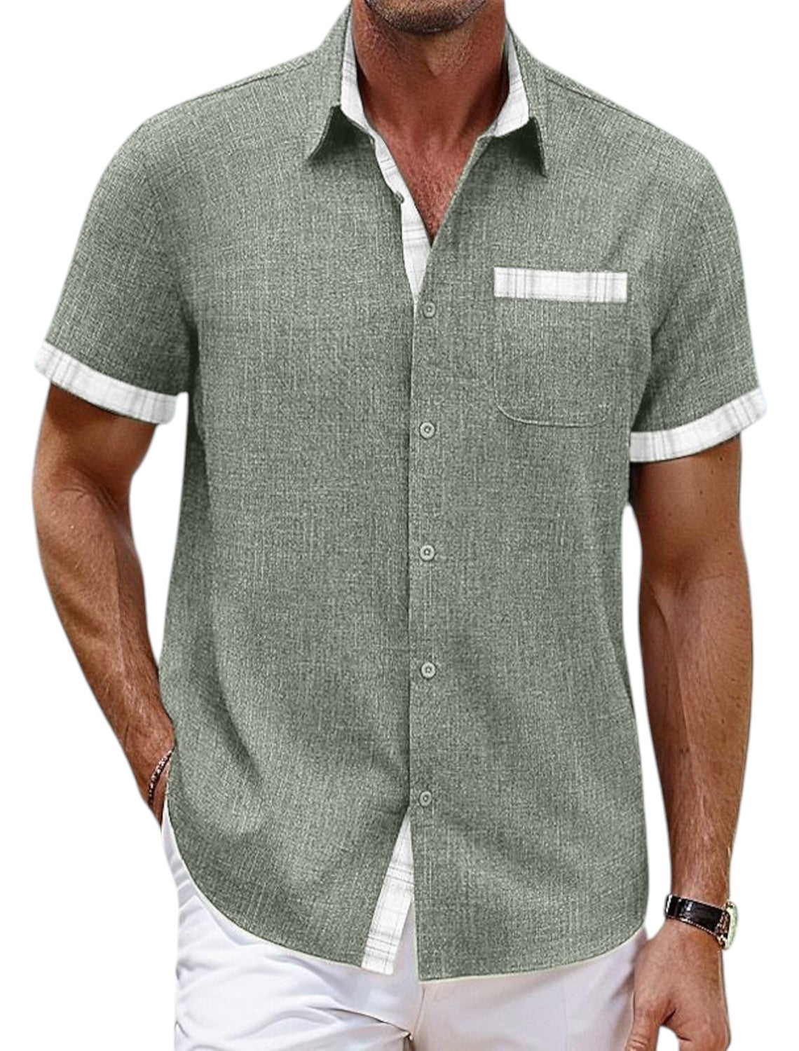 Heren Linnen Zomer Blouse Regular Fit