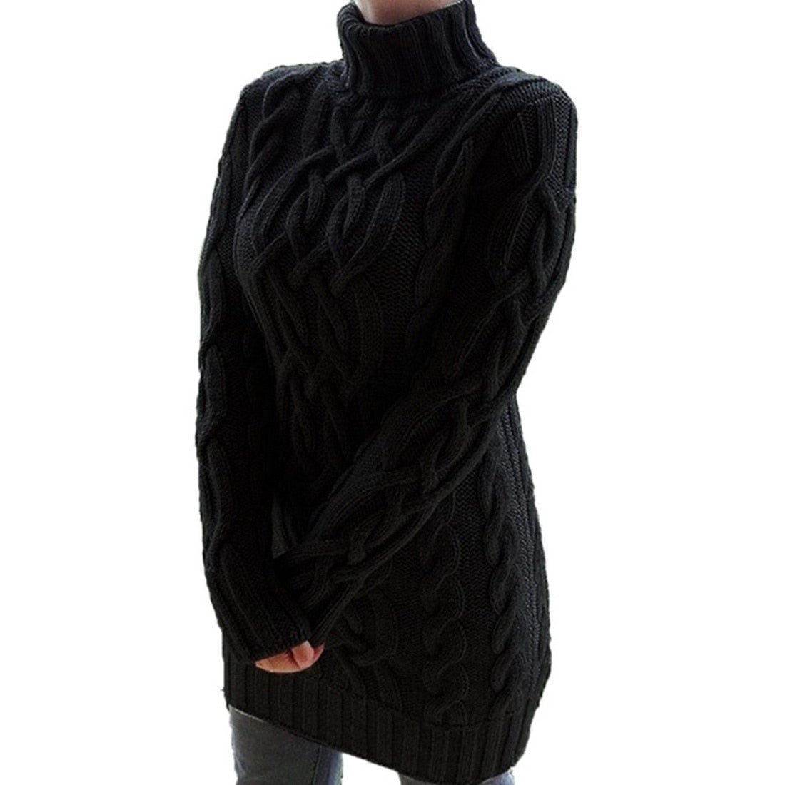 Oversized Kabelgebreide Trui Jurk | Lange Mouwen