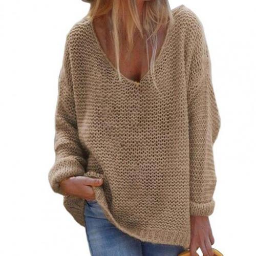 Oversized Gebreide Trui Met V-hals | Lange Mouwen