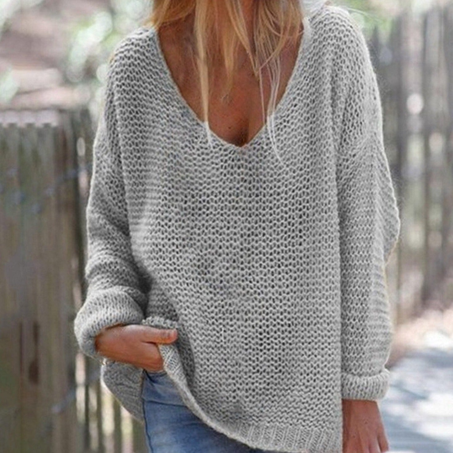 Oversized Gebreide Trui Met V-hals | Lange Mouwen