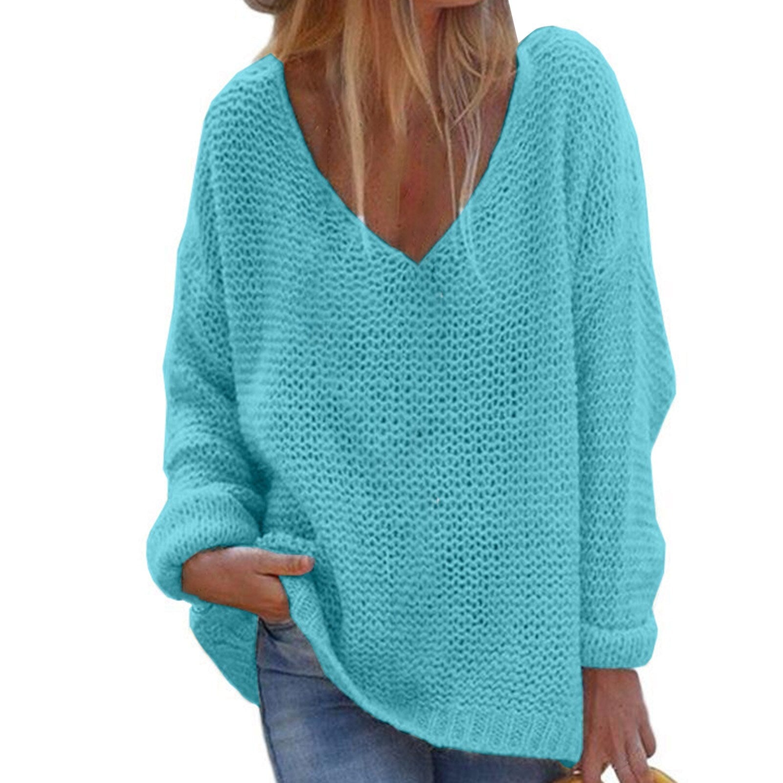 Oversized Gebreide Trui Met V-hals | Lange Mouwen