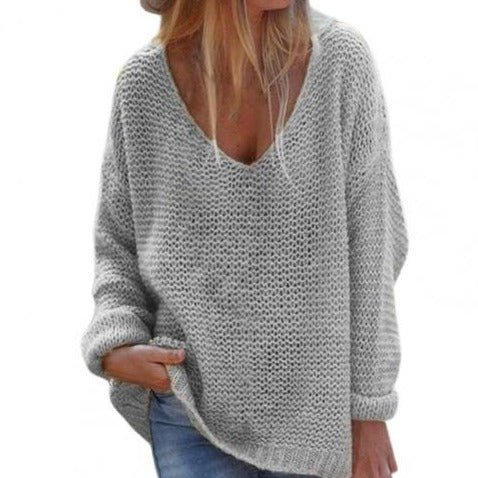 Oversized Gebreide Trui Met V-hals | Lange Mouwen