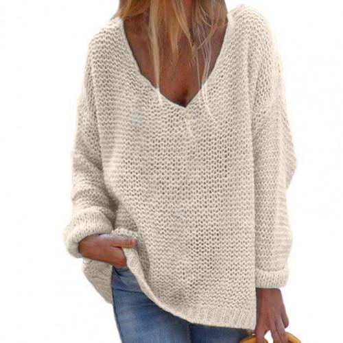 Oversized Gebreide Trui Met V-hals | Lange Mouwen