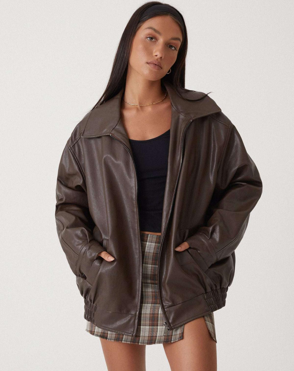 losse oversized leren jas dames