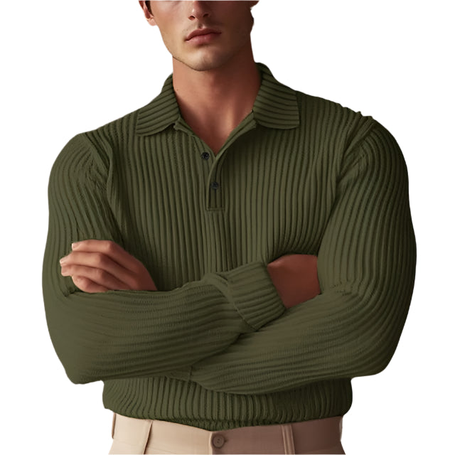 Geribbelde Slim Fit Polo Met Lange Mouwen