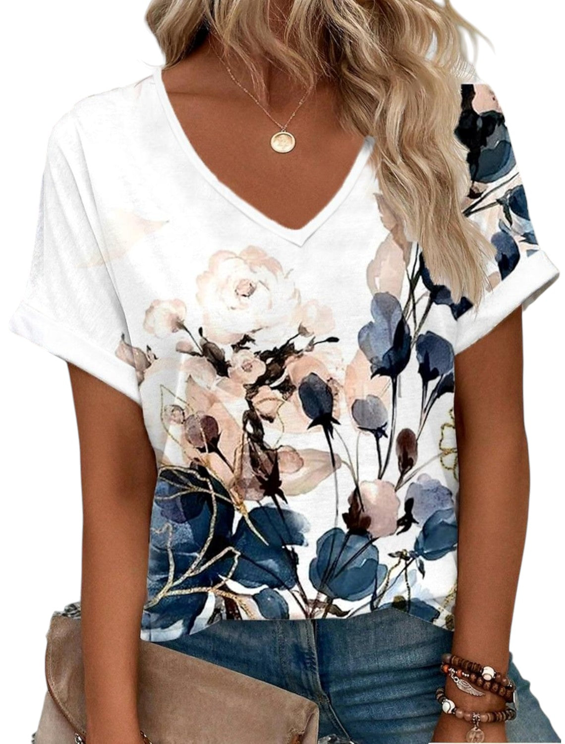 Anna - Zomers V-hals Shirt Met Bloemenprint