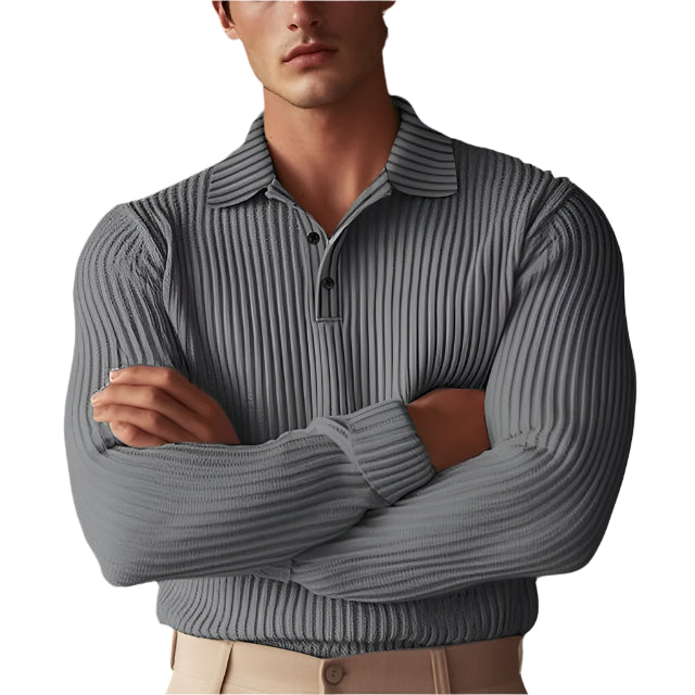 Geribbelde Slim Fit Polo Met Lange Mouwen