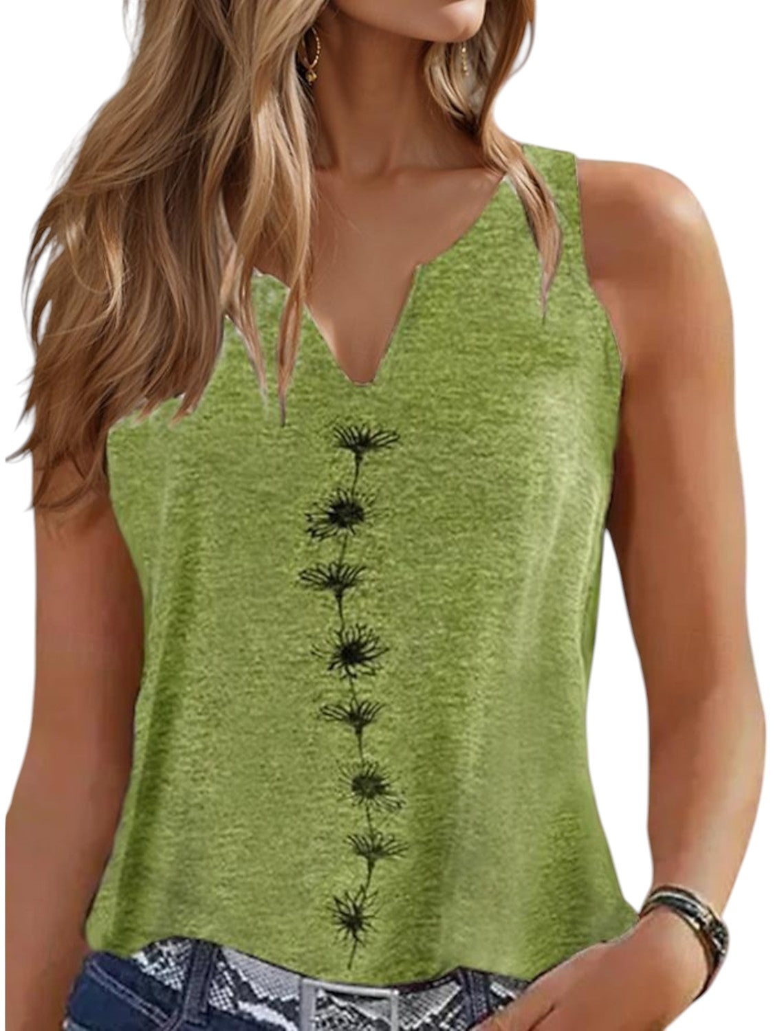 Mouwloze Basic Top Met Bloemenprint