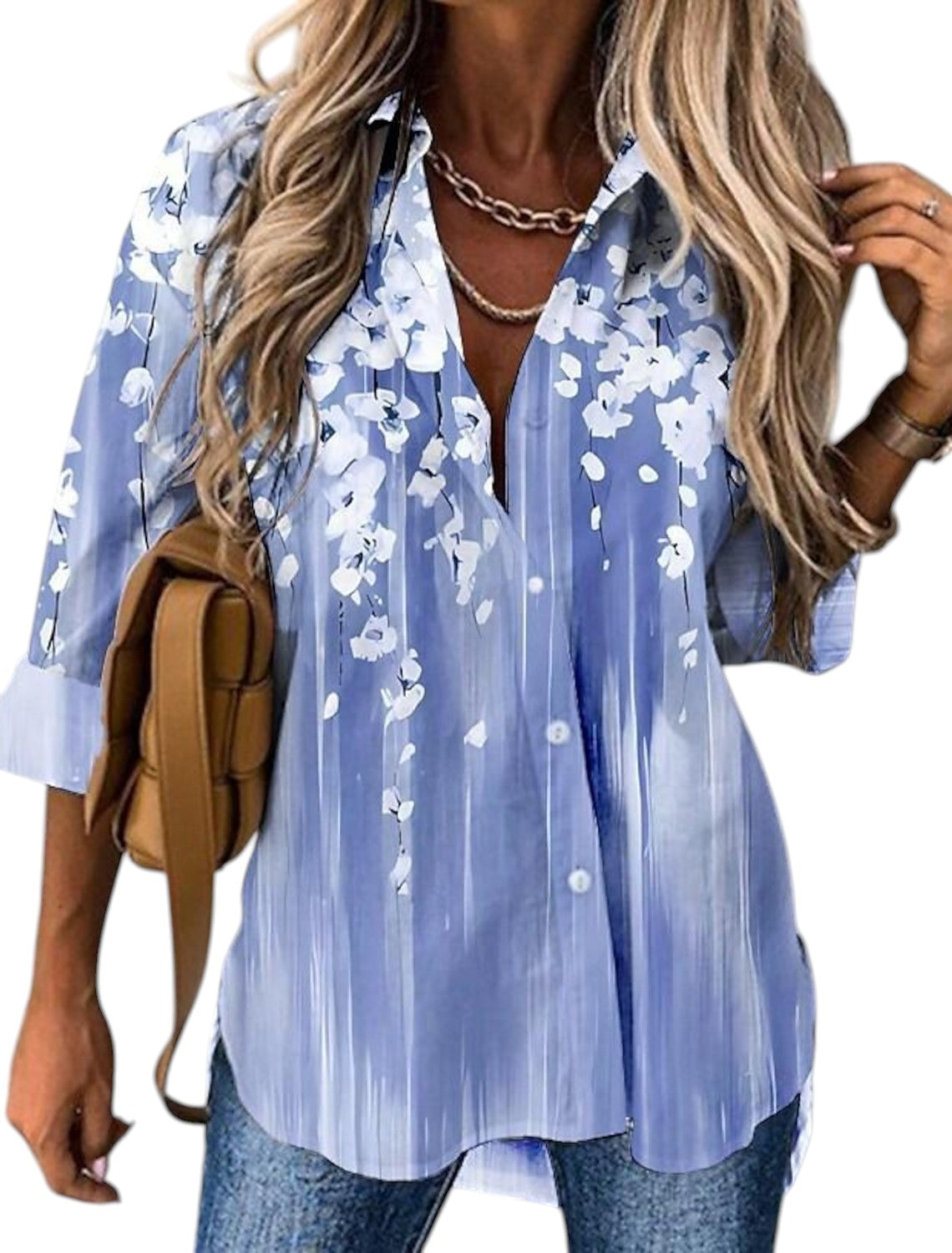 Zomerse Bloemenprint Blouse Met Lange Mouwen